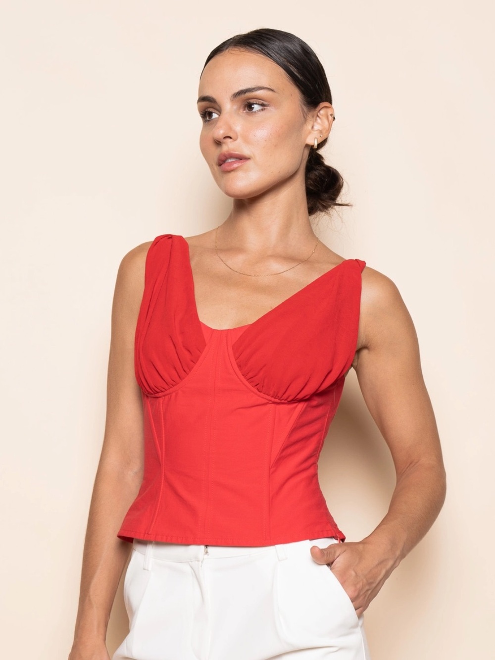 Red Structured Bustier Chemise Top